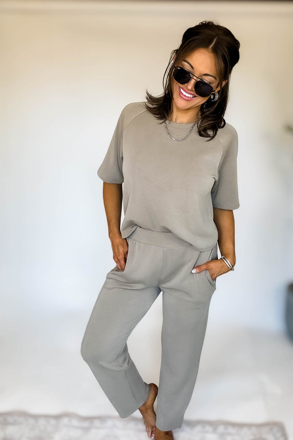 Laguna Warm Grey Soft Drape Cropped Pants