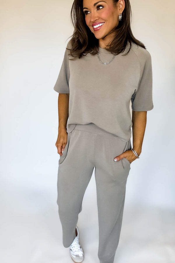 Laguna Warm Grey Soft Drape Cropped Pants