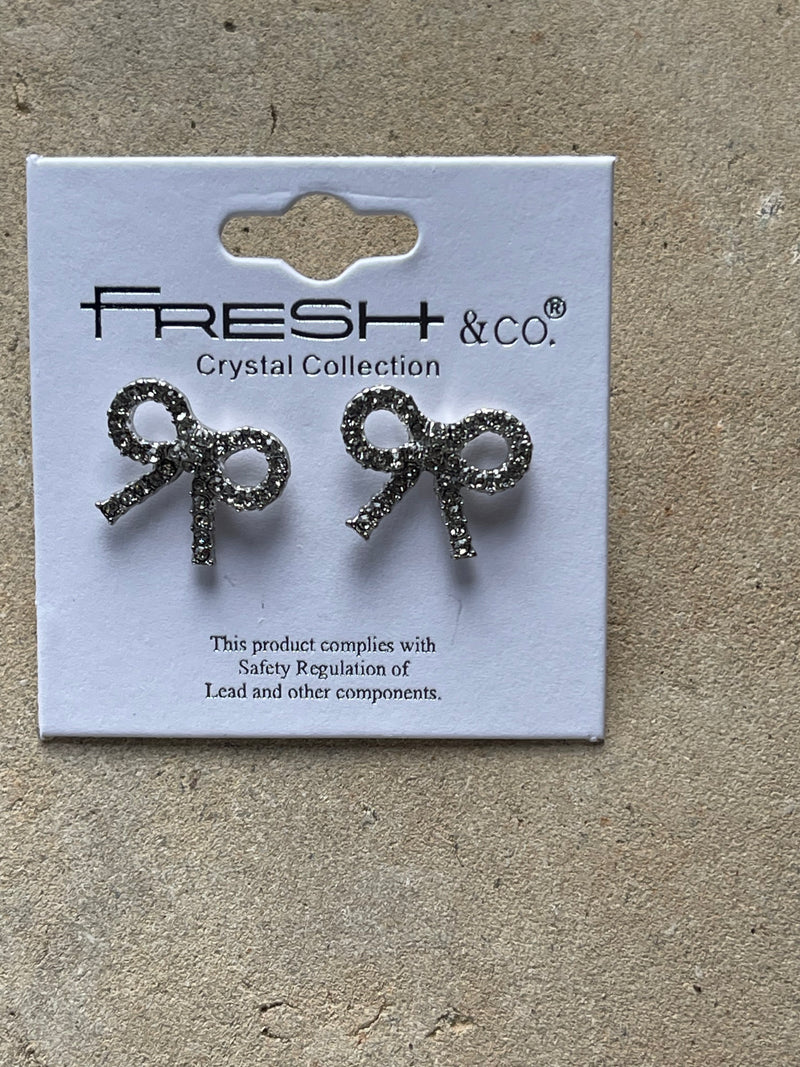 Bow Silver Clear Earrings