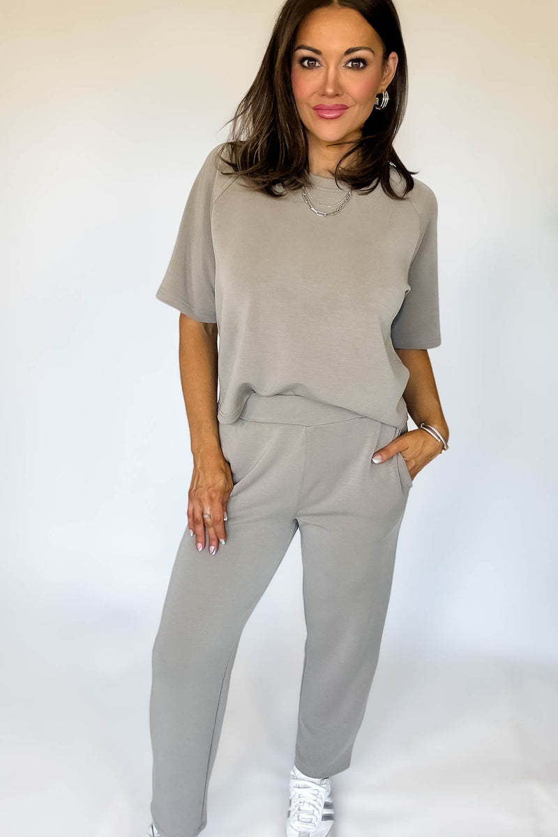 Laguna Warm Grey Soft Drape Cropped Pants