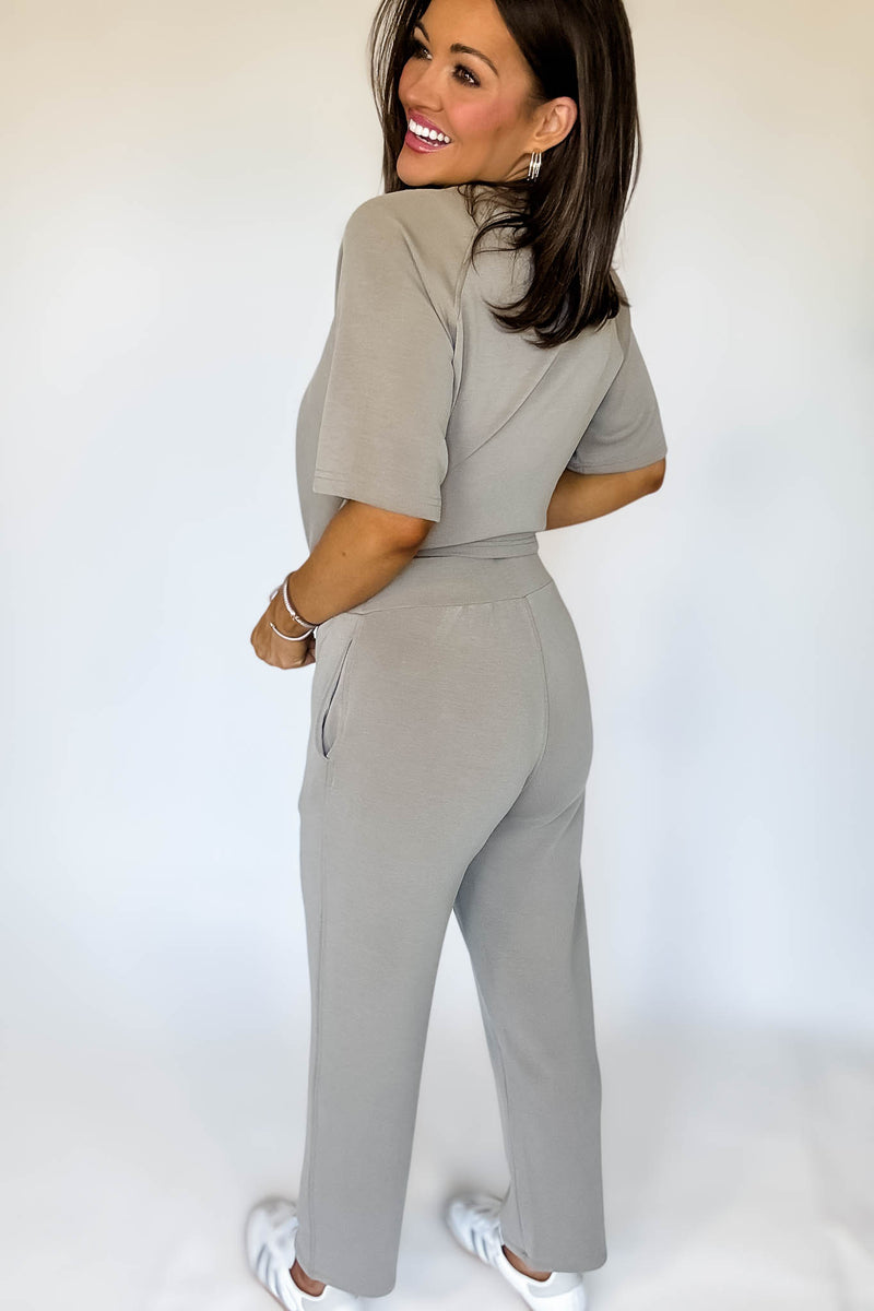 Laguna Warm Grey Soft Drape Cropped Pants