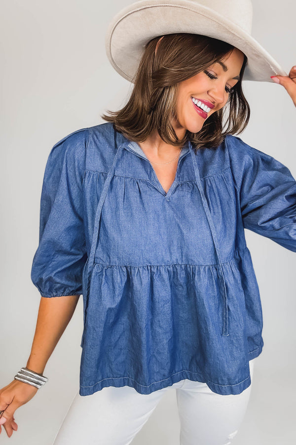 Hooray For Chambray Light Tie Top