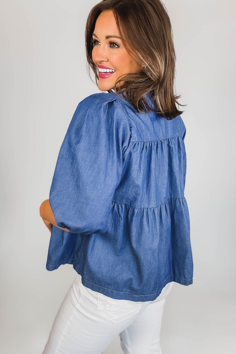 Hooray For Chambray Light Tie Top