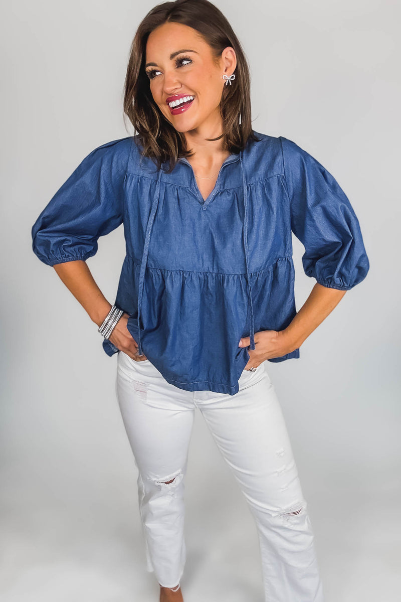 Hooray For Chambray Light Tie Top