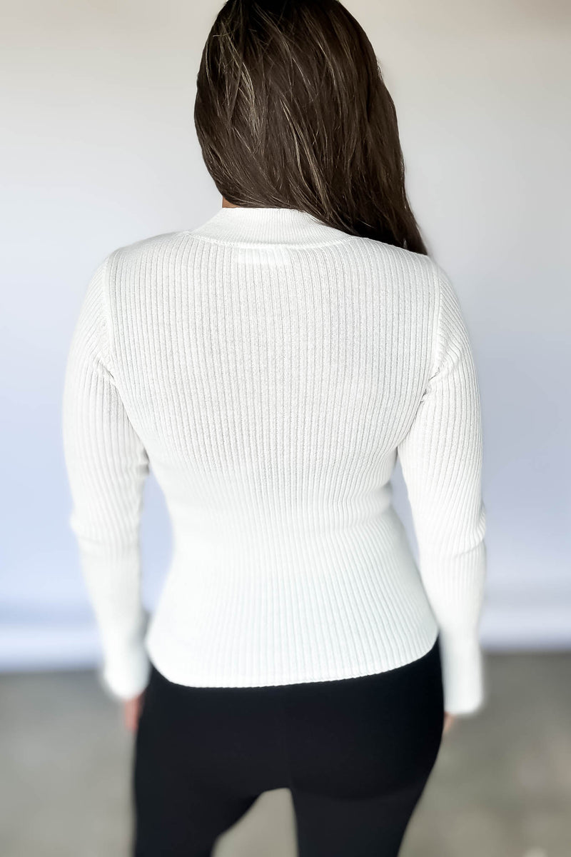 Ribbed Off White Flared Sleeve Knit Top