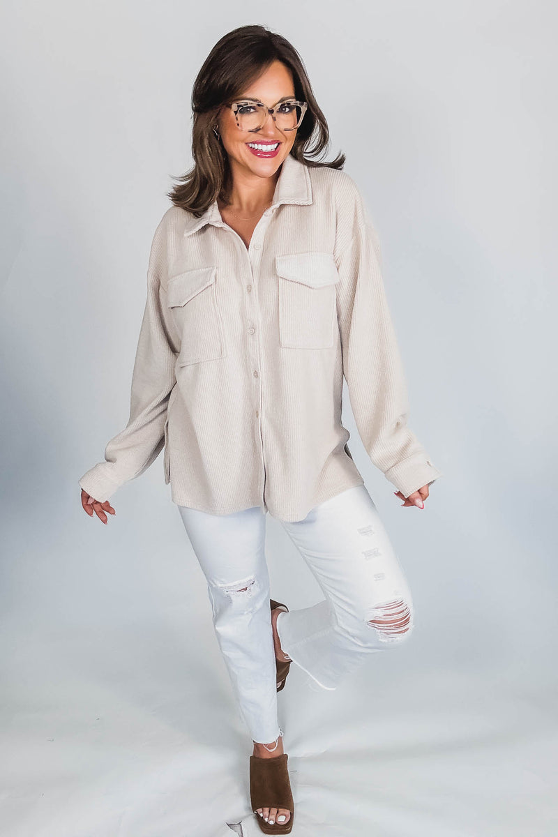 TAUPE RIBBED SHIRT