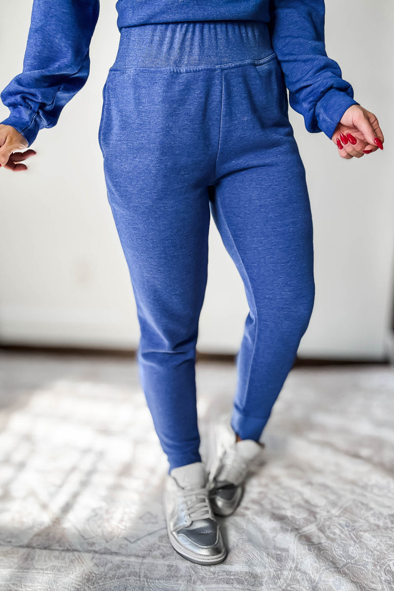 Burned Out Fleece Blue Joggers