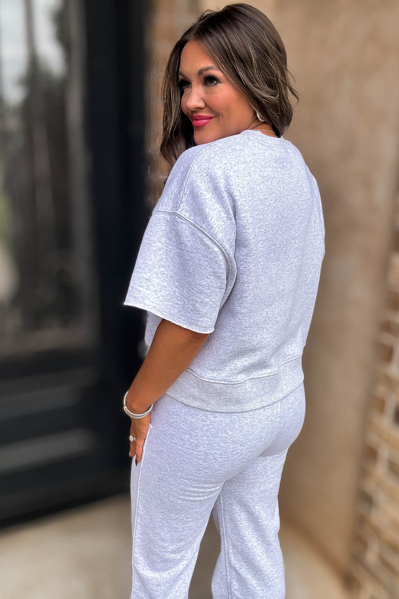Oversized Grey Crop Cut Off Short Sleeve Sweatshirt