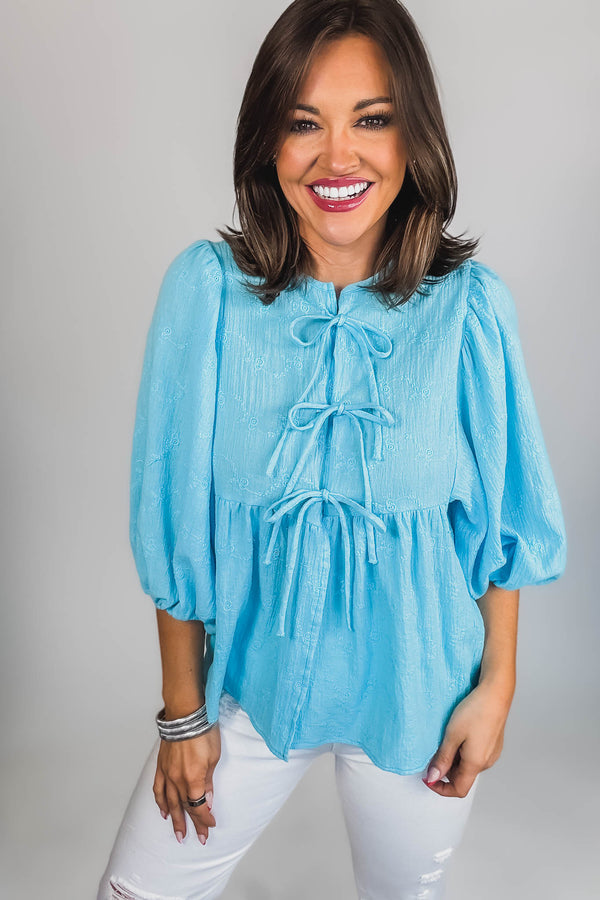 Eyes For You Blue Eyelet Tie Top