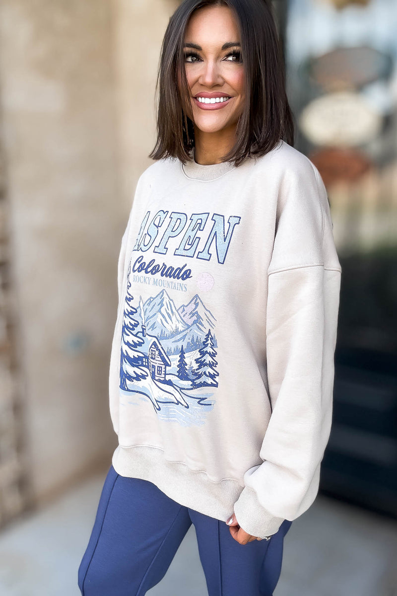 Le Lis Aspen Graphic Crew Neck Oversized Sweatshirt