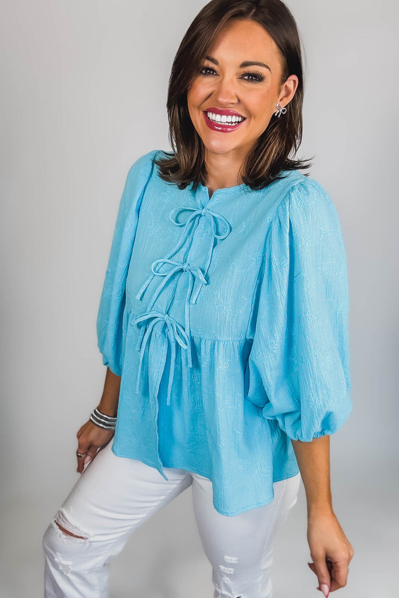 Eyes For You Blue Eyelet Tie Top