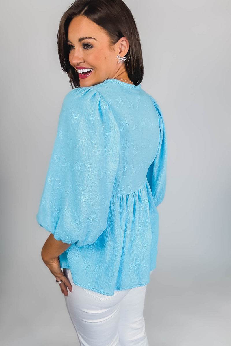 Eyes For You Blue Eyelet Tie Top
