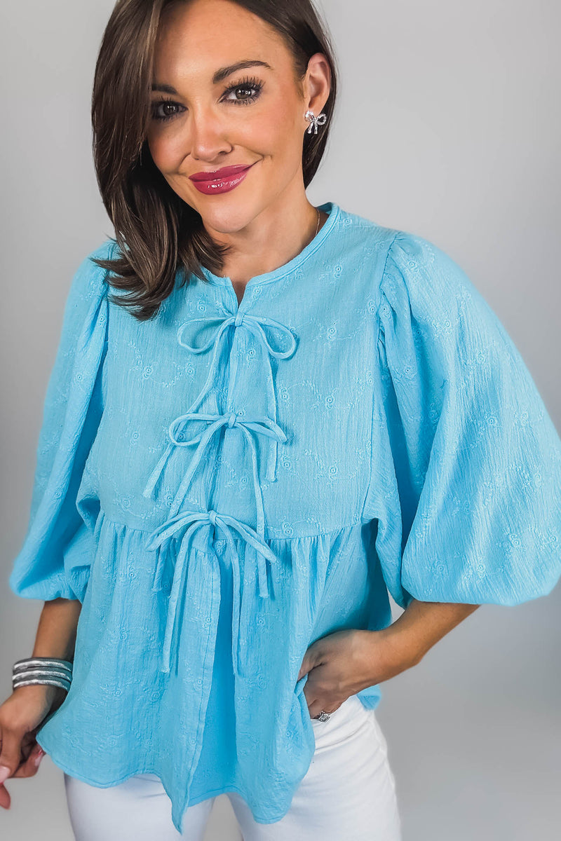 Eyes For You Blue Eyelet Tie Top