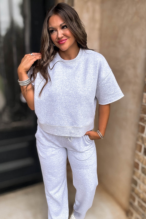 Oversized Grey Crop Cut Off Short Sleeve Sweatshirt