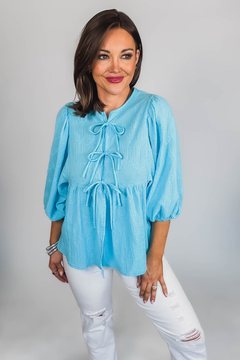 Eyes For You Blue Eyelet Tie Top