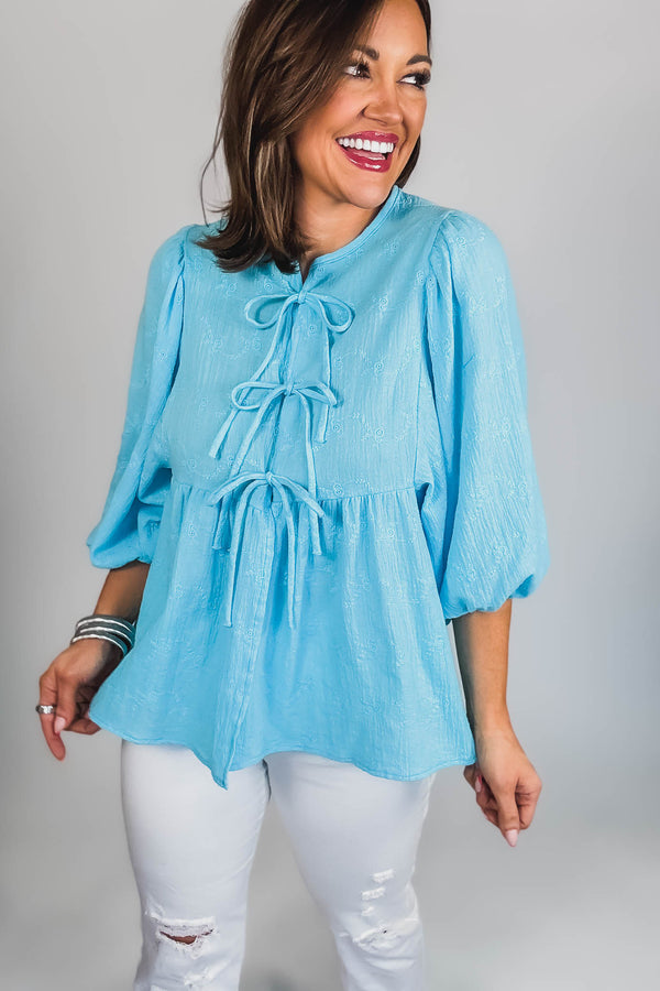 Eyes For You Blue Eyelet Tie Top