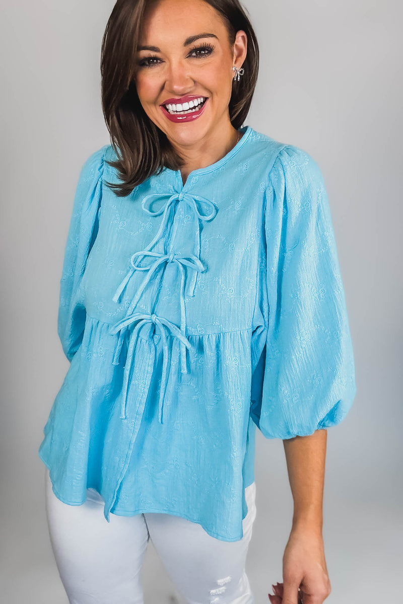 Eyes For You Blue Eyelet Tie Top
