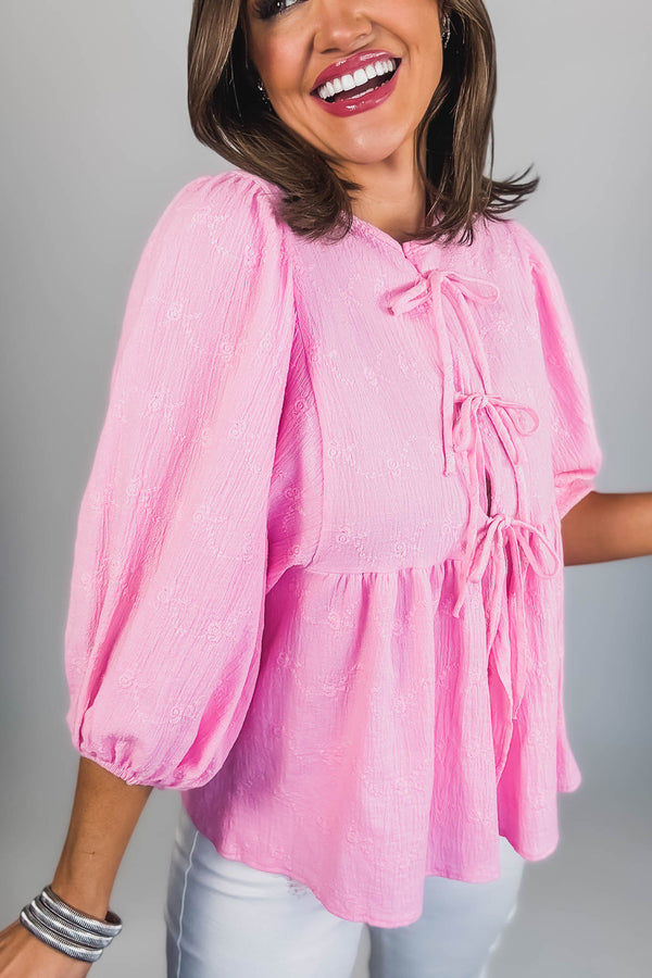 Eyes For You Pink Eyelet Tie Top
