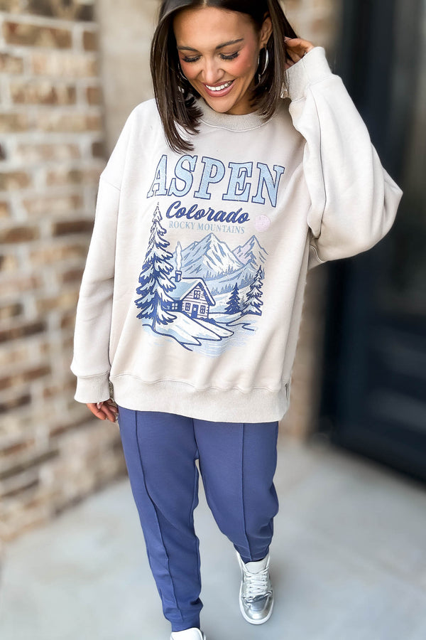 Le Lis Aspen Graphic Crew Neck Oversized Sweatshirt