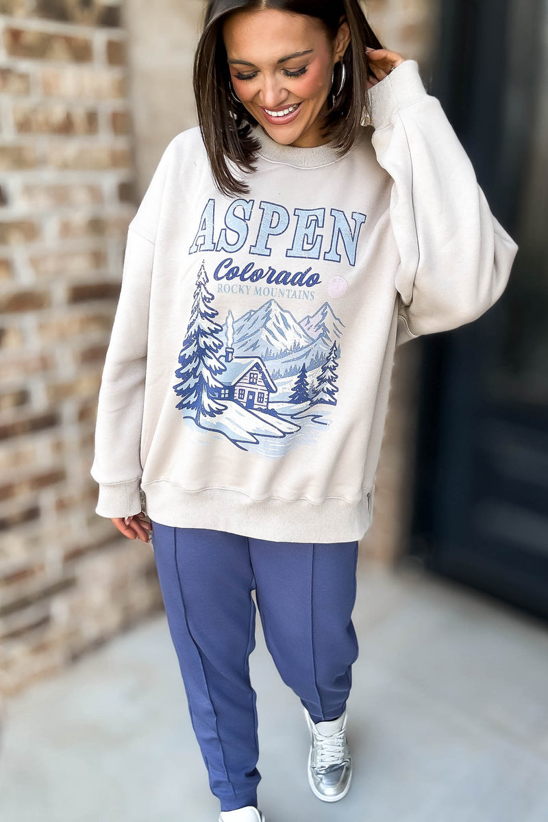Le Lis Aspen Graphic Crew Neck Oversized Sweatshirt