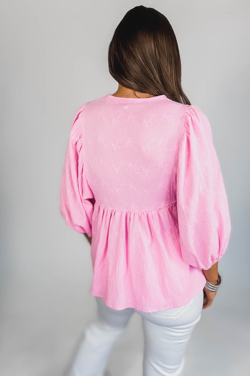 Eyes For You Pink Eyelet Tie Top