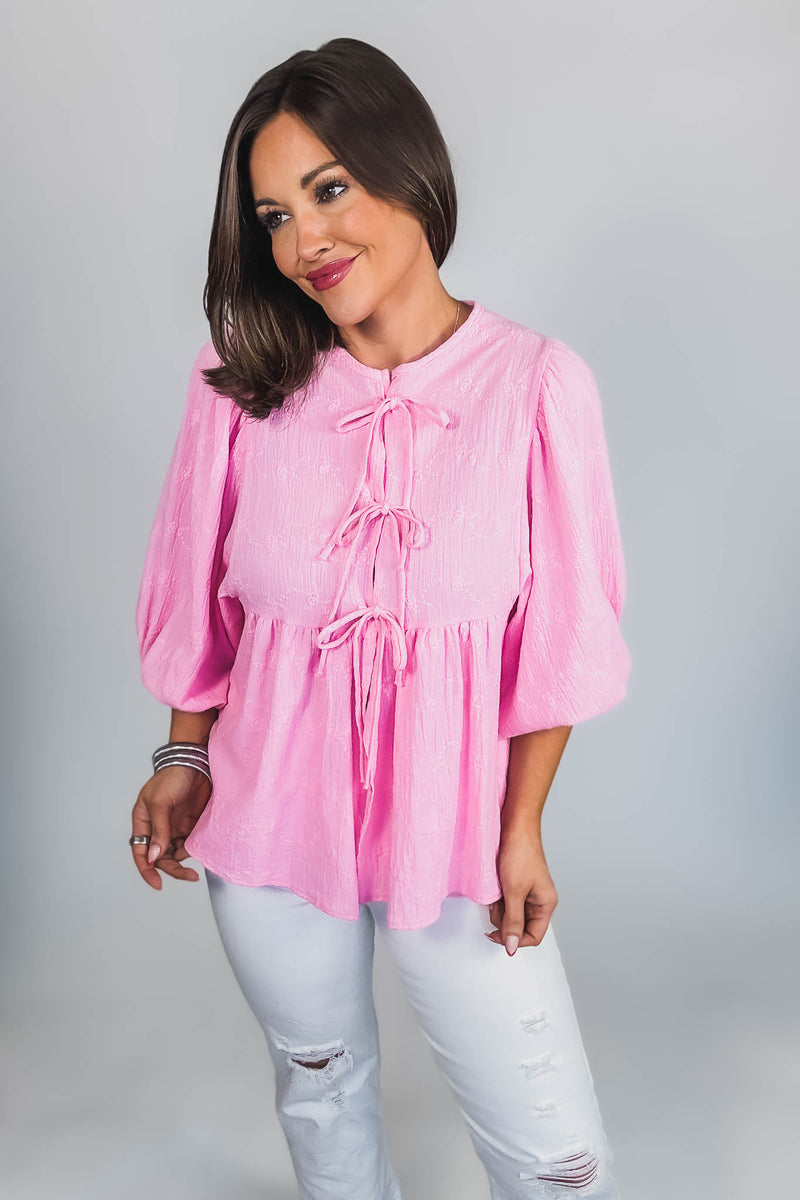 Eyes For You Pink Eyelet Tie Top