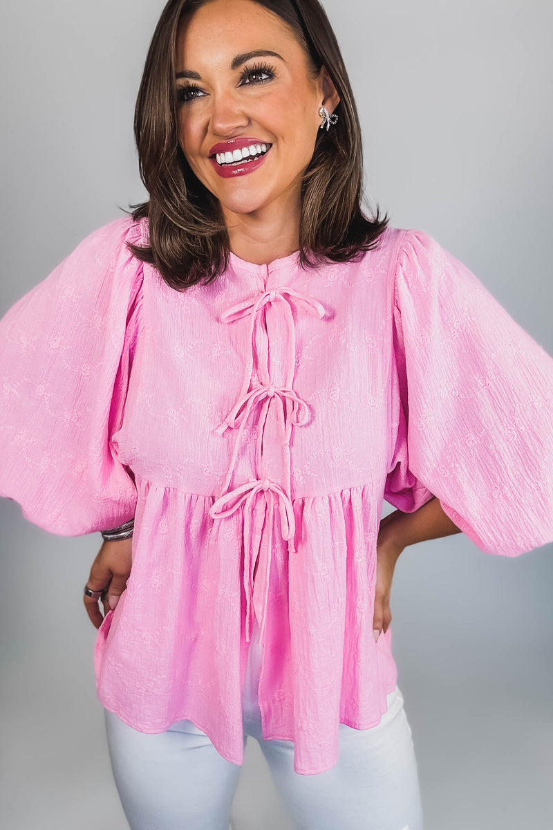 Eyes For You Pink Eyelet Tie Top