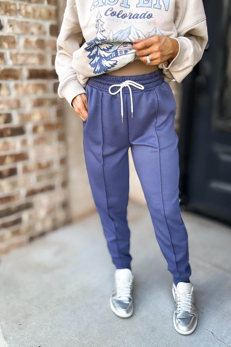 Super Soft Scuba Blue Indigo Sweatpants With Pockets