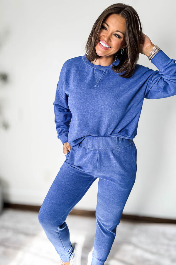Burned Out Crewneck Blue Sweatshirt