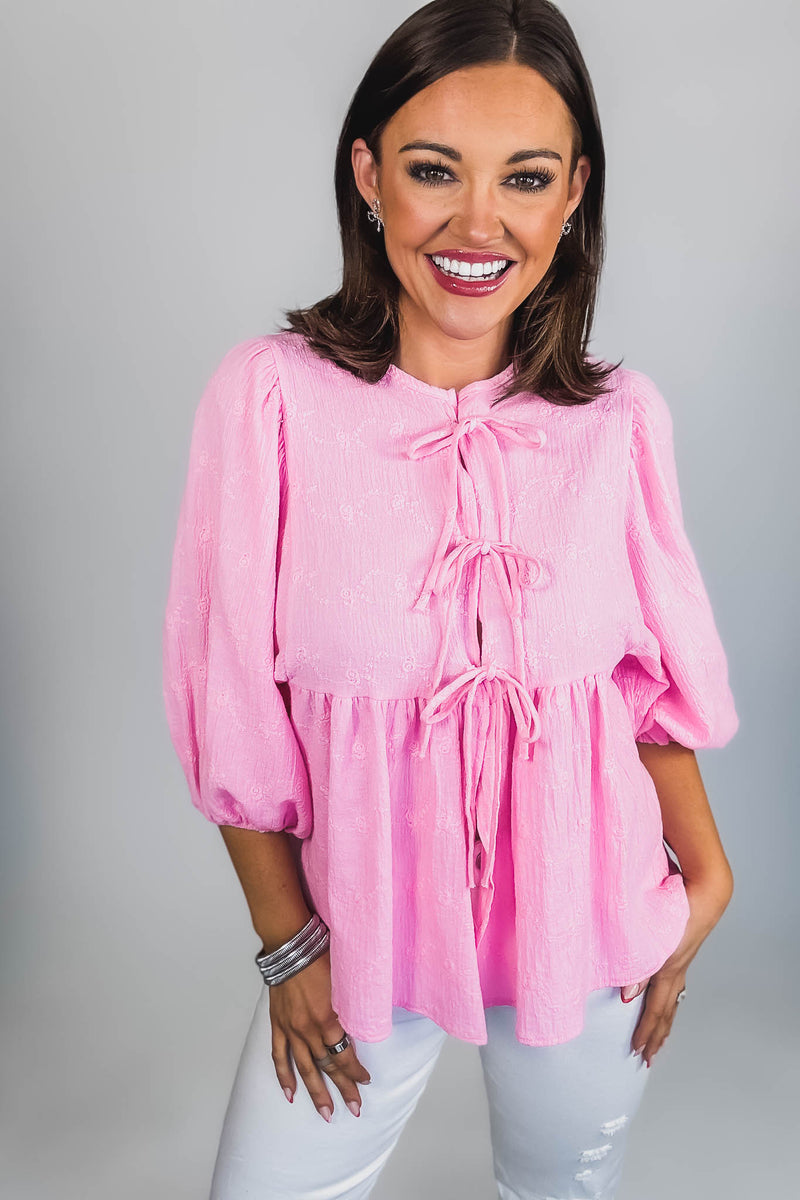 Eyes For You Pink Eyelet Tie Top