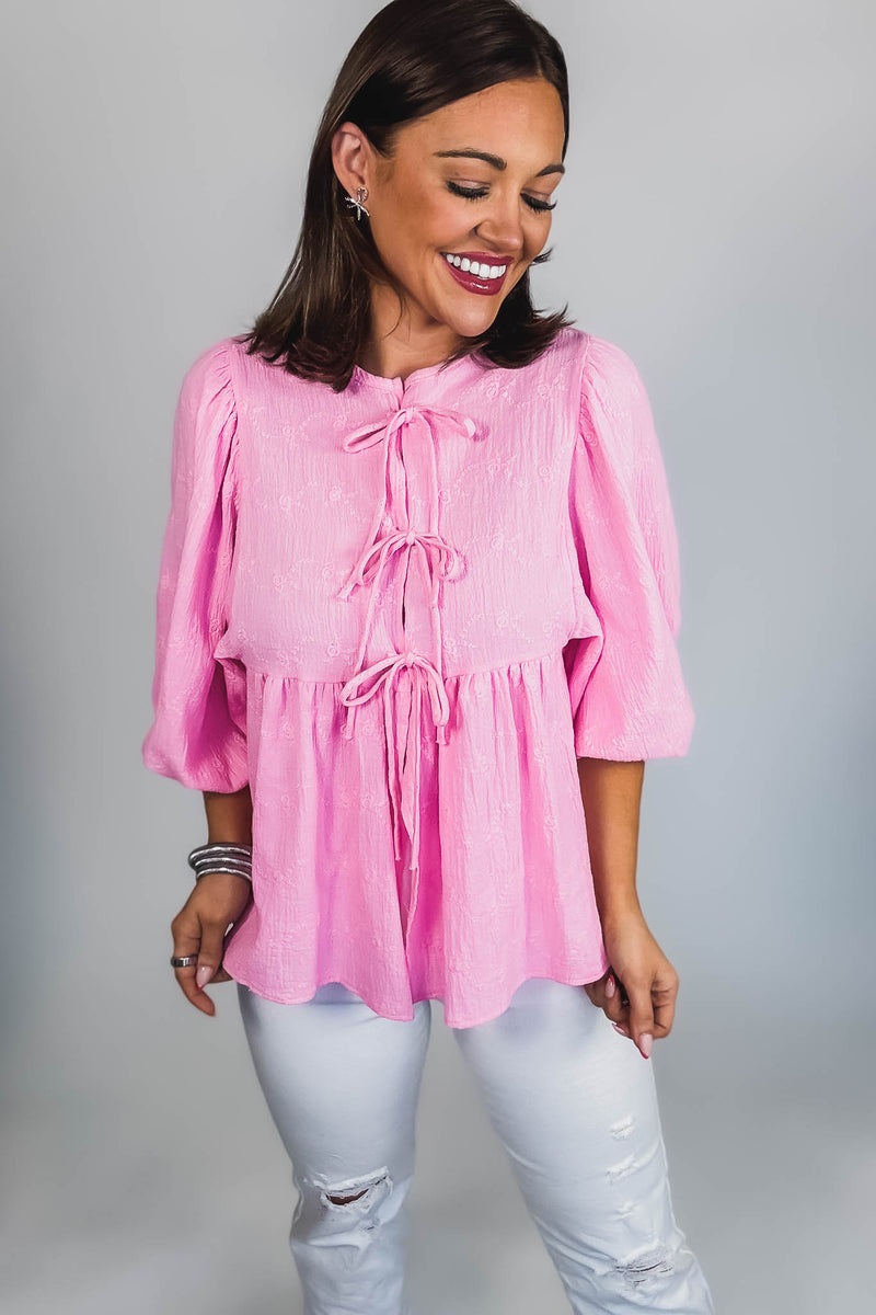 Eyes For You Pink Eyelet Tie Top