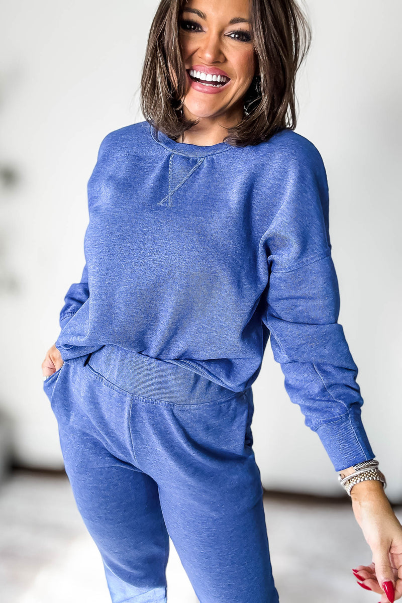 Burned Out Crewneck Blue Sweatshirt