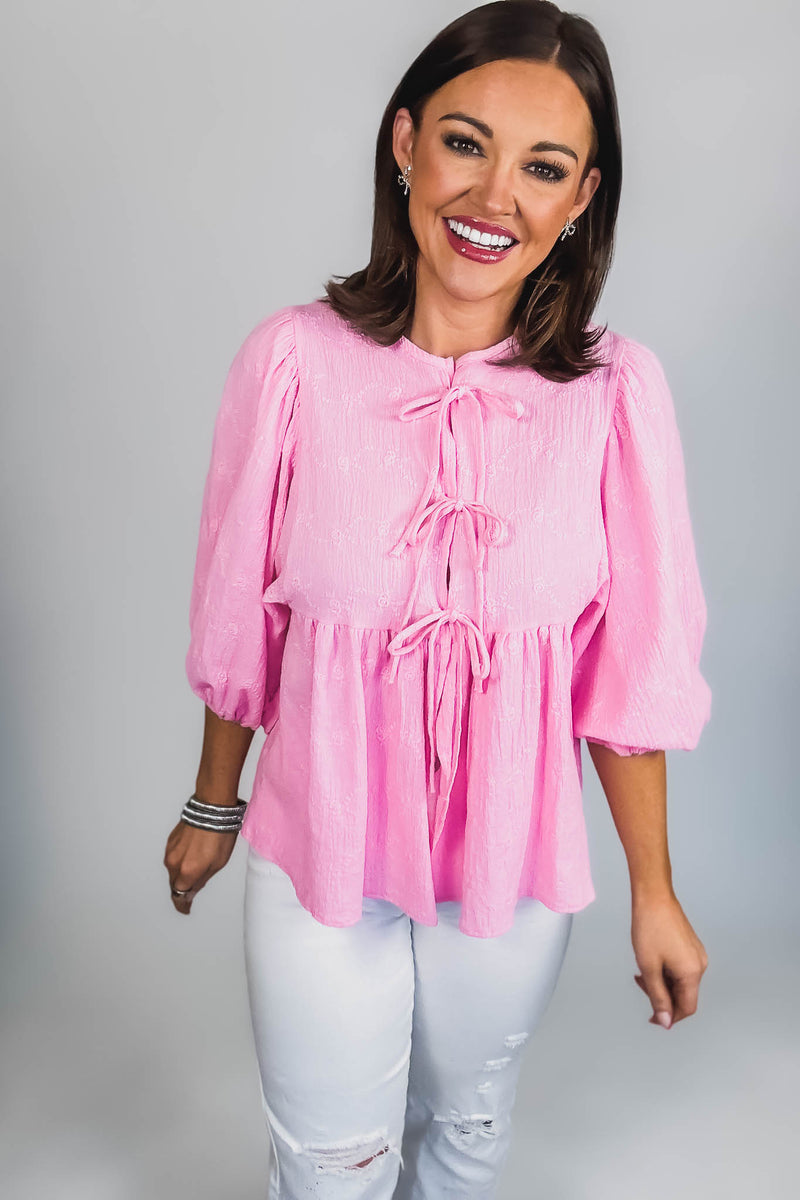 Eyes For You Pink Eyelet Tie Top