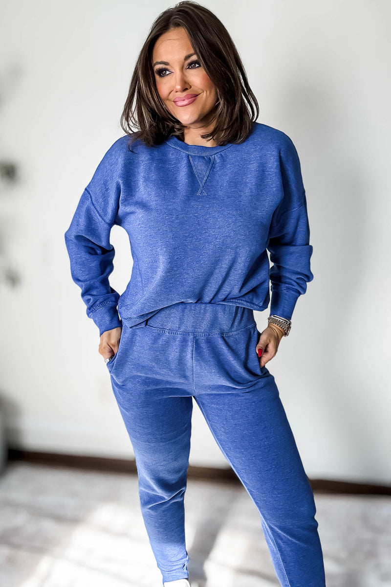 Burned Out Crewneck Blue Sweatshirt