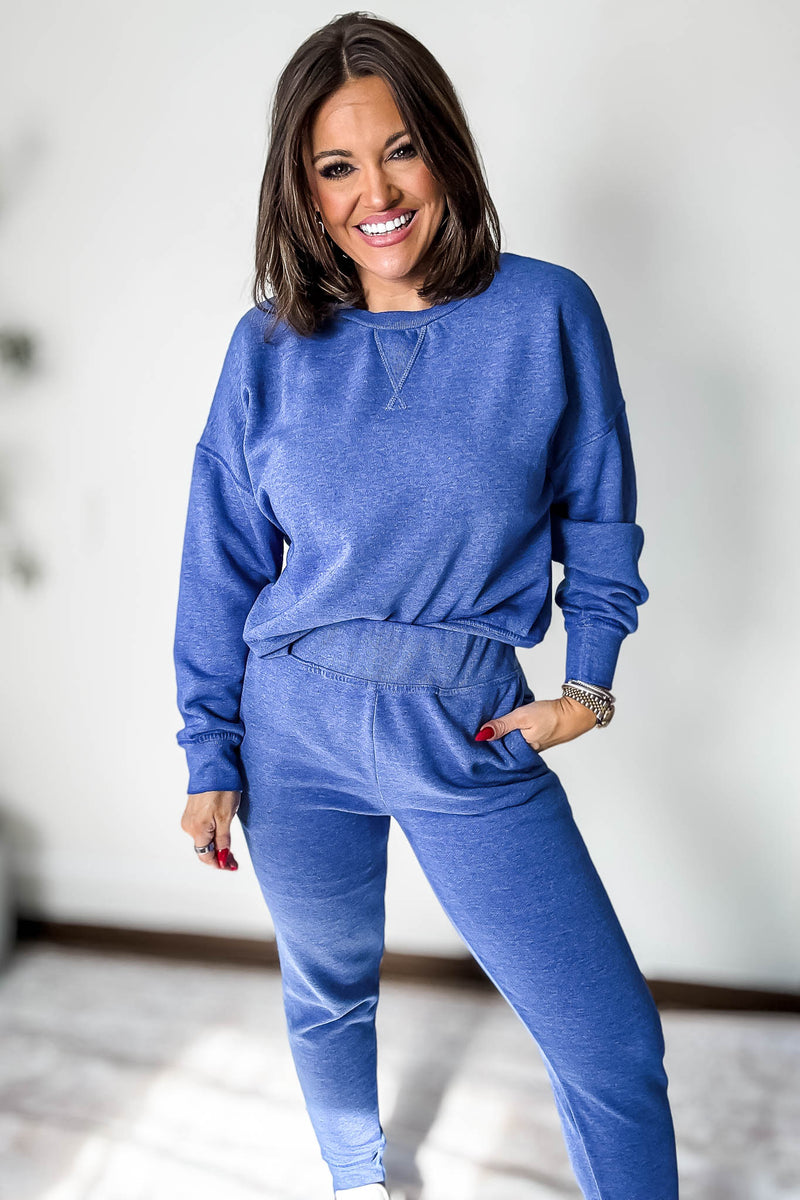 Burned Out Crewneck Blue Sweatshirt