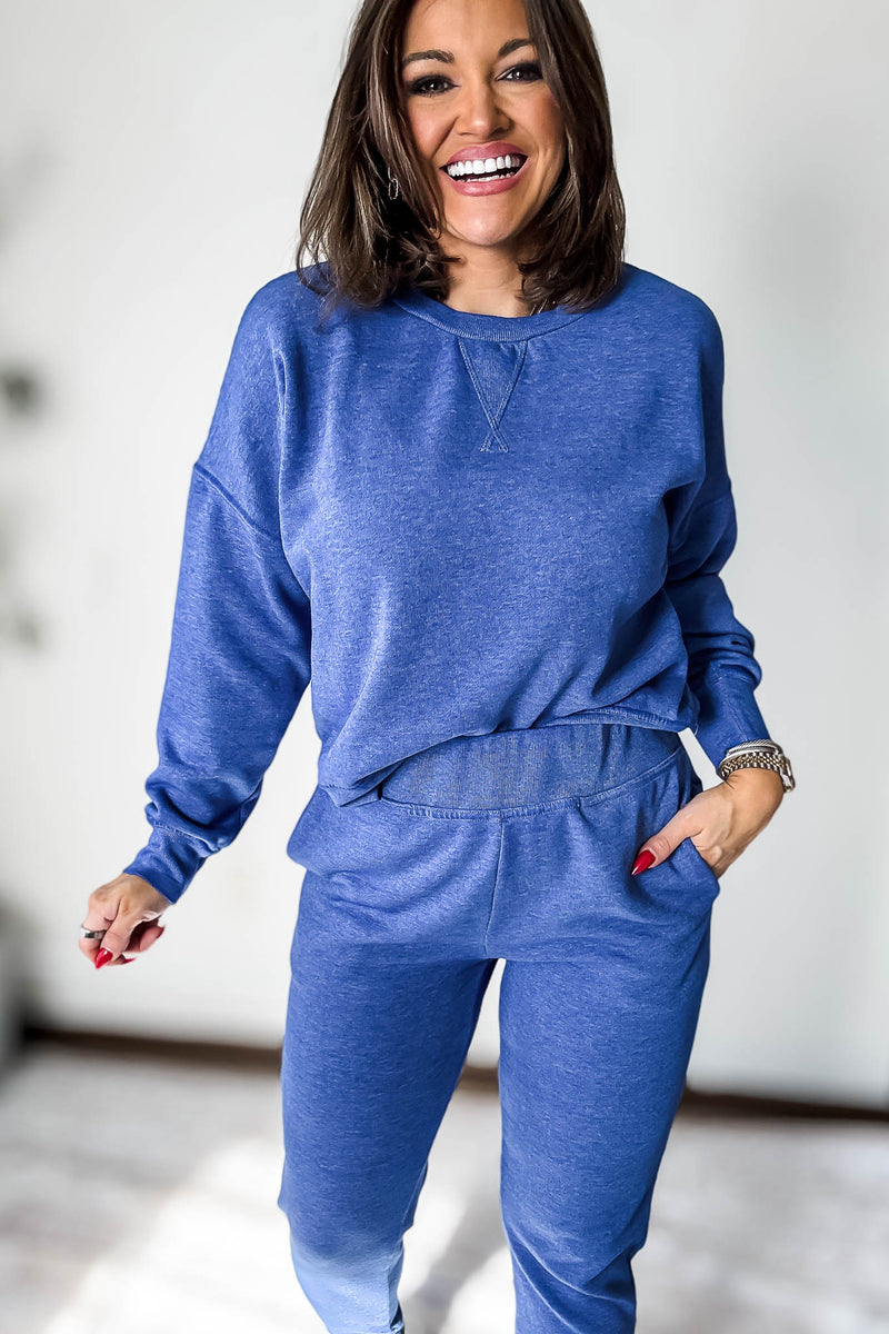 Burned Out Crewneck Blue Sweatshirt