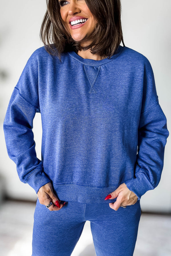 Burned Out Crewneck Blue Sweatshirt
