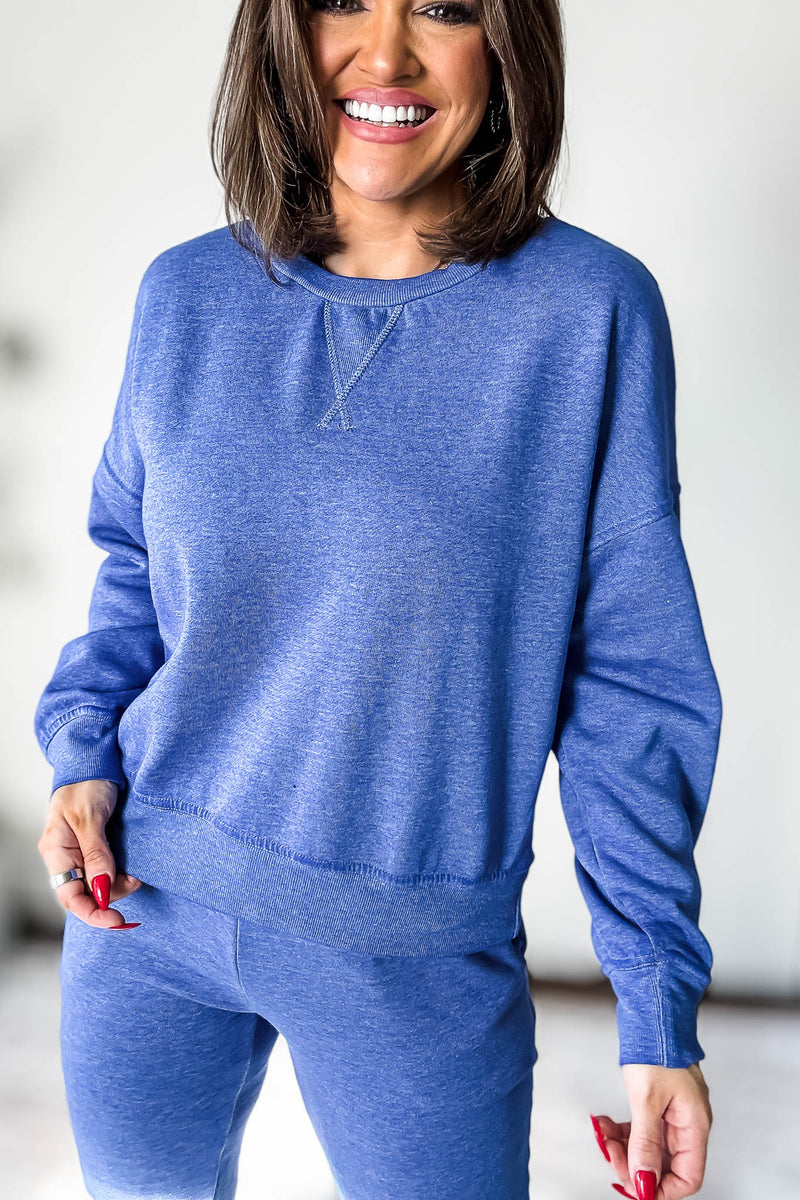 Burned Out Crewneck Blue Sweatshirt