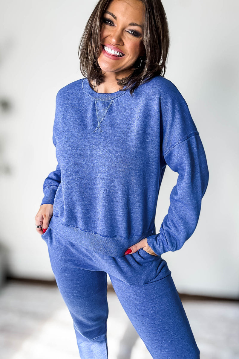 Burned Out Crewneck Blue Sweatshirt