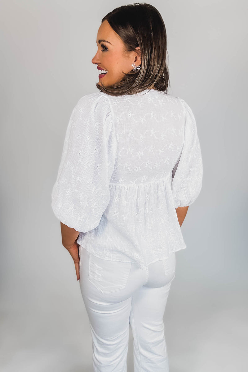Eyes For You White Eyelet Tie Top