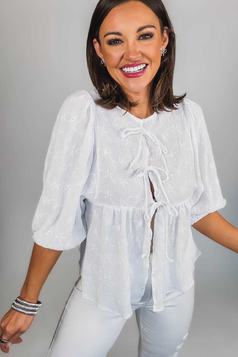 Eyes For You White Eyelet Tie Top