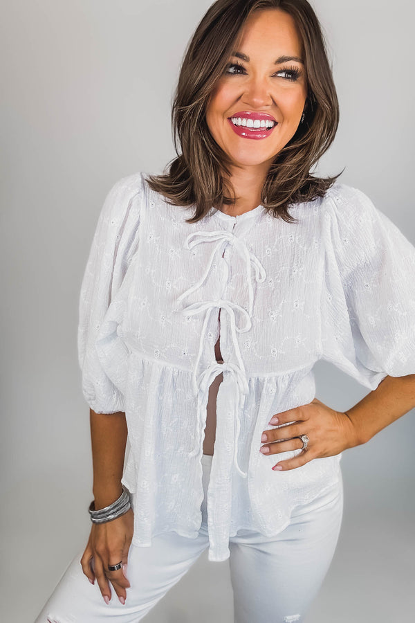 Eyes For You White Eyelet Tie Top