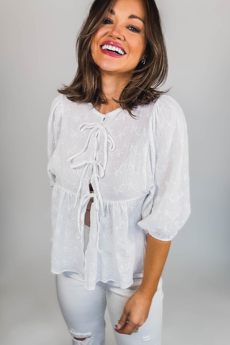 Eyes For You White Eyelet Tie Top
