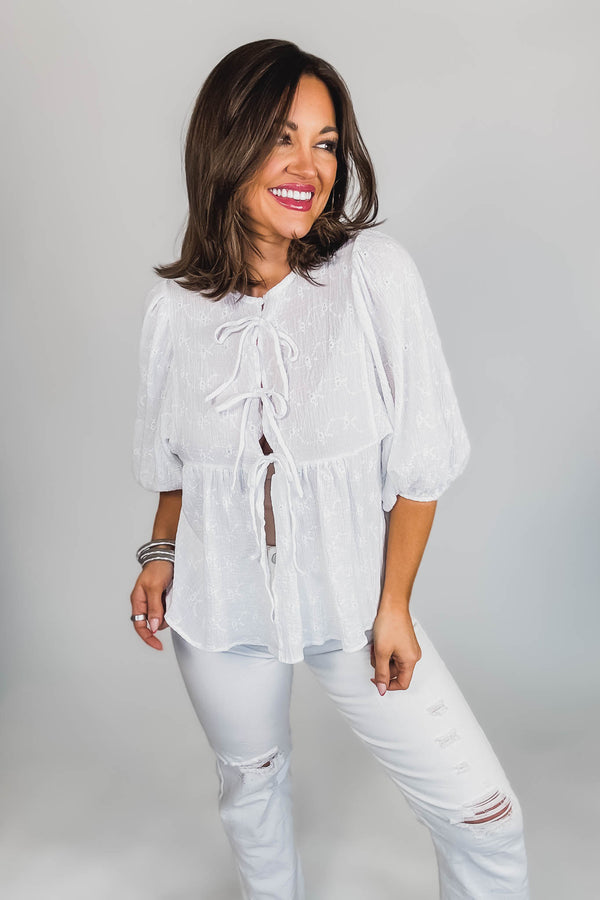 Eyes For You White Eyelet Tie Top