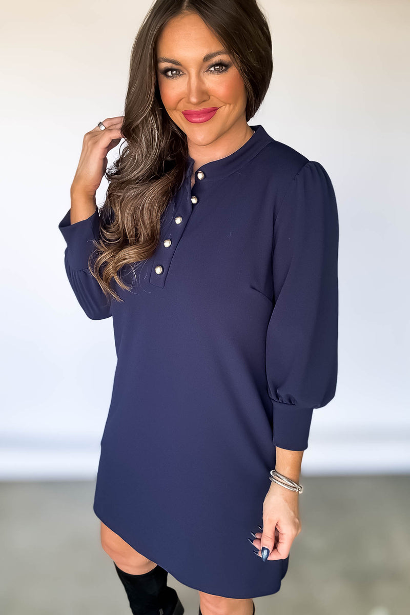 Solid Navy Button Front Dress