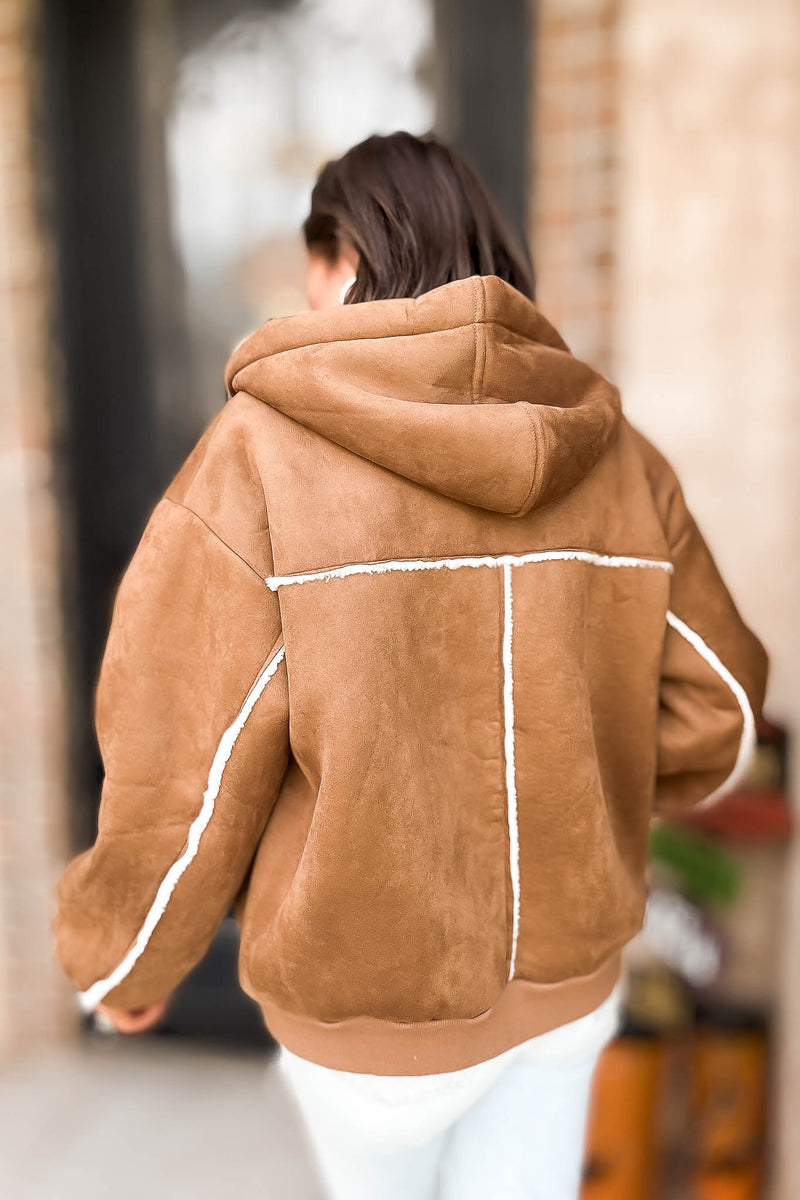 Le Lis Suede With Fleece Zipper Down Jacket With Hoodie