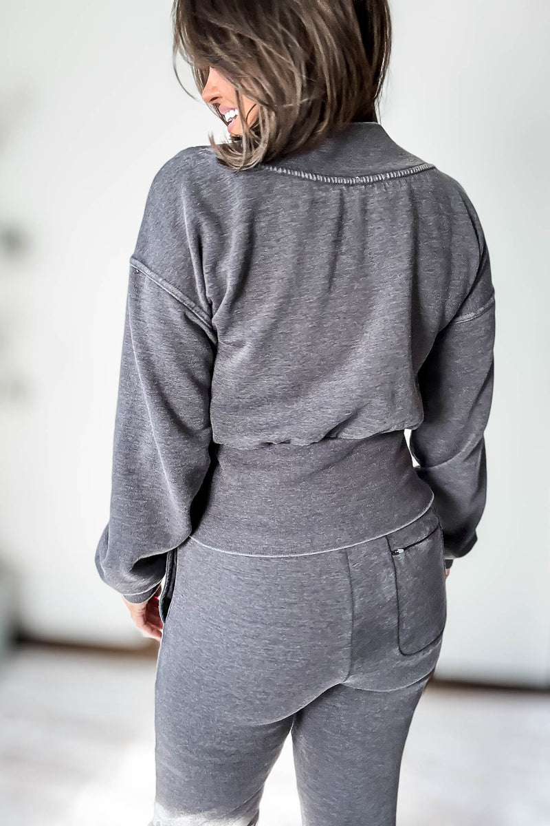 Burned Out Deep V-Neck Black Sweatshirt