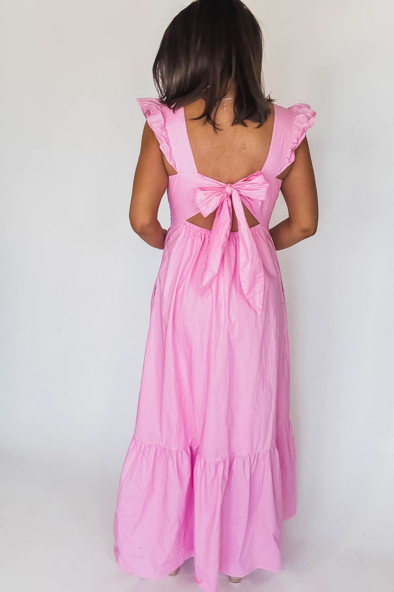 Pink Poplin Tie Back Maxi Dress