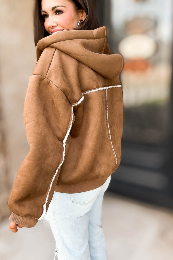 Le Lis Suede With Fleece Zipper Down Jacket With Hoodie