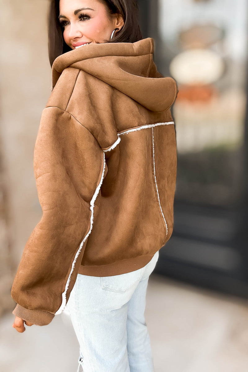 Le Lis Suede With Fleece Zipper Down Jacket With Hoodie